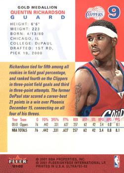 2001-02 Ultra - Gold Medallion #9 Quentin Richardson Back