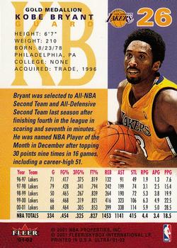 2001-02 Ultra - Gold Medallion #26 Kobe Bryant Back