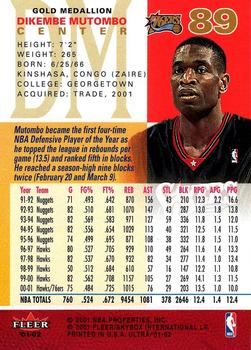 2001-02 Ultra - Gold Medallion #89 Dikembe Mutombo Back