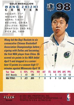 2001-02 Ultra - Gold Medallion #98 Wang Zhizhi Back