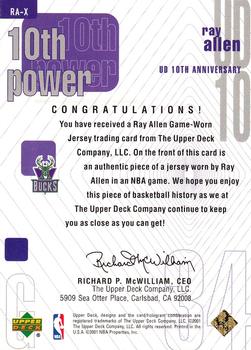 2001-02 Upper Deck - 10th Power Game Jerseys #RA-X Ray Allen Back