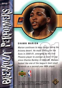 2001-02 Upper Deck - Breakout Performers #BP15 Shawn Marion Back