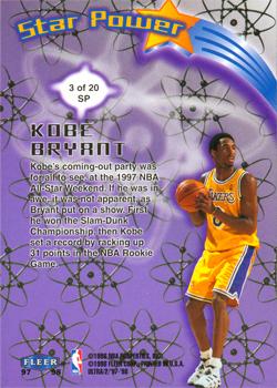 1997-98 Ultra - Star Power #3 SP Kobe Bryant Back