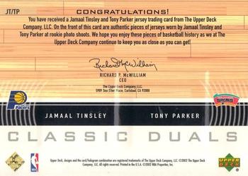 2001-02 Upper Deck - Classic Duals Jerseys #JT/TP Jamaal Tinsley / Tony Parker Back
