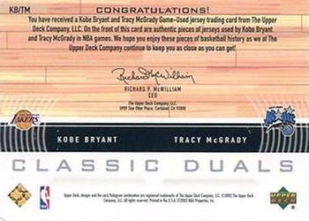 2001-02 Upper Deck - Classic Duals Jerseys #KB/TM Kobe Bryant / Tracy McGrady Back