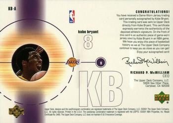 2001-02 Upper Deck - UD Game Jerseys Autographed Series One #KB-A Kobe Bryant Back