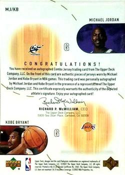 2001-02 Upper Deck - Autographed UD Game Jersey Combos #MJ/KB Michael Jordan / Kobe Bryant Back