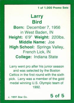 1991 Star Larry Bird #5 Larry Bird Back