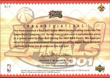 2001-02 Upper Deck - NBA Finals Fabrics #RJ-F Raja Bell Back