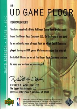 2001-02 Upper Deck Hardcourt - UD Game Floor #DR David Robinson Back