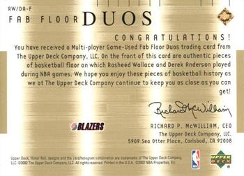 2001-02 Upper Deck Honor Roll - Fab Floor Duos #RW/DA-F Rasheed Wallace / Derek Anderson Back