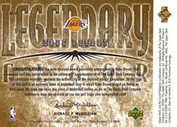 2000-01 Upper Deck Legends - Legendary Floor Autographed #KB-AF Kobe Bryant Back