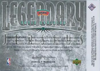 2000-01 Upper Deck Legends - Legendary Jerseys #DA-J David Robinson Back