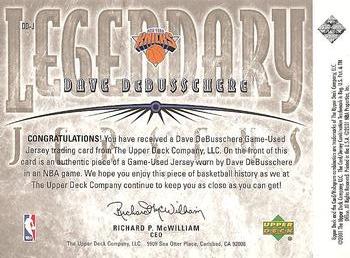 2000-01 Upper Deck Legends - Legendary Jerseys #DD-J Dave DeBusschere Back
