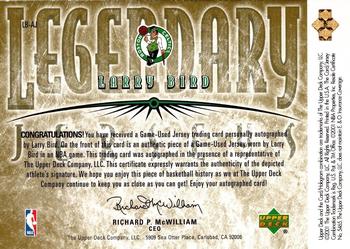 2000-01 Upper Deck Legends - Legendary Jerseys Autographed #LB-AJ Larry Bird Back