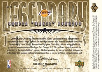 2000-01 Upper Deck Legends - Legendary Jerseys Autographed #MA-AJ Magic Johnson Back