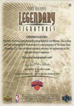 2000-01 Upper Deck Legends - Legendary Signatures #EM Earl Monroe Back