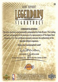 2000-01 Upper Deck Legends - Legendary Signatures #KB Kobe Bryant Back