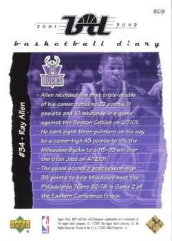2001-02 Upper Deck MVP - Basketball Diary #BD9 Ray Allen Back