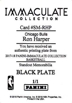 2019-20 Panini National Treasures - 2017-18 Panini Immaculate Standout Memorabilia Printing Plate Black #SM-RHP Ron Harper Back