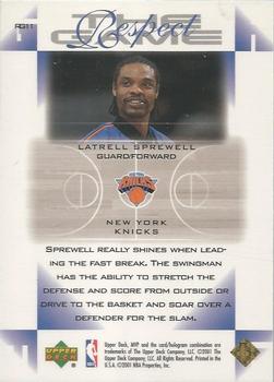 2001-02 Upper Deck MVP - Respect the Game #RG11 Latrell Sprewell Back