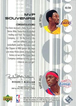 2001-02 Upper Deck MVP - Souvenirs Combos #KB/DM Kobe Bryant / Darius Miles Back