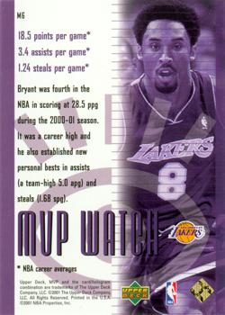 2001-02 Upper Deck MVP - MVP Watch #M6 Kobe Bryant Back