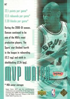 2001-02 Upper Deck MVP - MVP Watch #M7 Tim Duncan Back