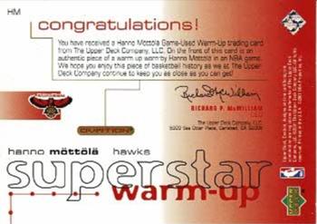 2001-02 Upper Deck Ovation - Superstar Warm-Ups #HM Hanno Mottola Back