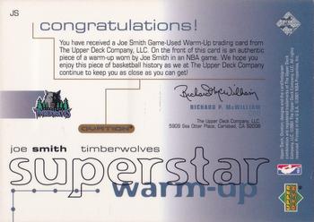 2001-02 Upper Deck Ovation - Superstar Warm-Ups #JS Joe Smith Back