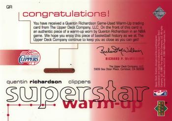 2001-02 Upper Deck Ovation - Superstar Warm-Ups #QR Quentin Richardson Back