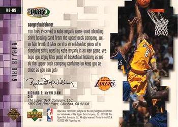 2001-02 UD PlayMakers Limited - Player's Club Shooting Shirt Gold #KB-GS Kobe Bryant Back