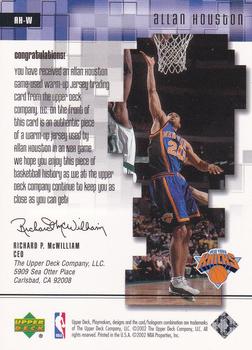 2001-02 UD PlayMakers Limited - Player's Club Warm Up #AH-W Allan Houston Back