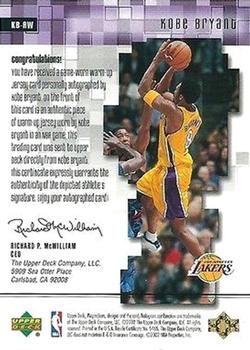 2001-02 UD PlayMakers Limited - Player's Club Warm Up Autographs #KB-AW Kobe Bryant Back