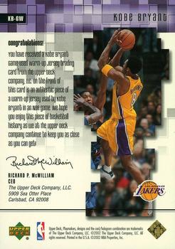 2001-02 UD PlayMakers Limited - Player's Club Warm Up Gold #KB-GW Kobe Bryant Back