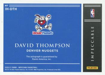 2020-21 Panini Impeccable - Impeccable Hall of Fame Autographs #IH-DTH David Thompson Back