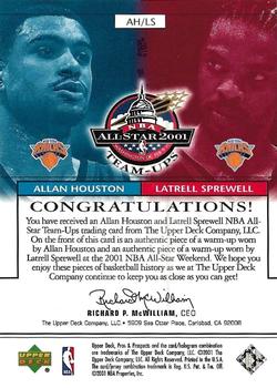 2001-02 Upper Deck Pros & Prospects - All-Star Team-Ups #AH/LS Allan Houston/Latrell Sprewell Back