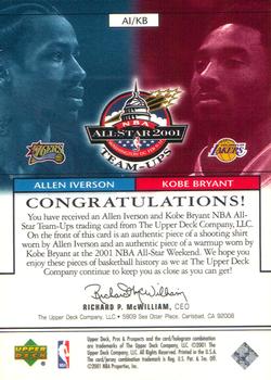 2001-02 Upper Deck Pros & Prospects - All-Star Team-Ups #AI/KB Allen Iverson/Kobe Bryant Back