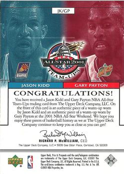 2001-02 Upper Deck Pros & Prospects - All-Star Team-Ups #JK/GP Jason Kidd/Gary Payton Back