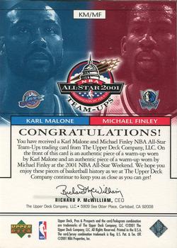 2001-02 Upper Deck Pros & Prospects - All-Star Team-Ups #KM/MF Karl Malone/Michael Finley Back