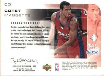 2001-02 Upper Deck Pros & Prospects - Game Jerseys #CO Corey Maggette Back