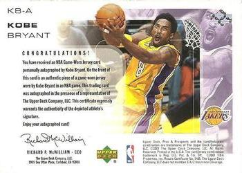 2001-02 Upper Deck Pros & Prospects - Game Jerseys Autographs #KB-A Kobe Bryant Back