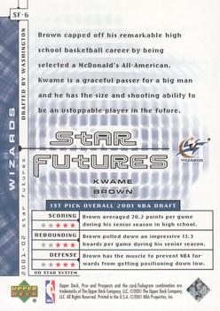 2001-02 Upper Deck Pros & Prospects - Star Futures #SF-6 Kwame Brown Back