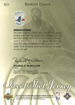 2001-02 Upper Deck Sweet Shot - Sweet Shot Jersey #BD Baron Davis Back