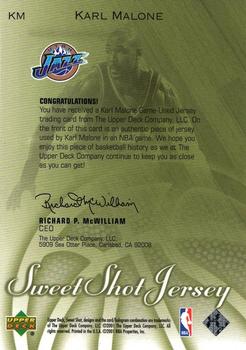 2001-02 Upper Deck Sweet Shot - Sweet Shot Jersey #KM Karl Malone Back