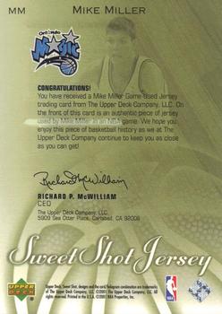 2001-02 Upper Deck Sweet Shot - Sweet Shot Jersey #MM Mike Miller Back