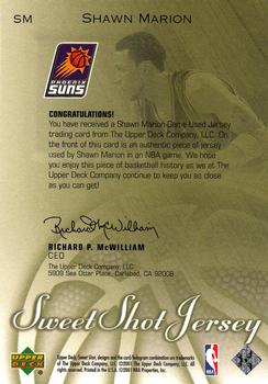 2001-02 Upper Deck Sweet Shot - Sweet Shot Jersey #SM Shawn Marion Back