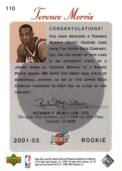 2001-02 Upper Deck Sweet Shot - Rookie Memorabilia #110 Terence Morris Back