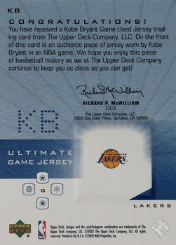 2001-02 Upper Deck Ultimate Collection - Ultimate Game Jerseys #KB Kobe Bryant Back