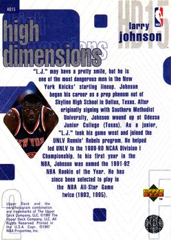 1997-98 Upper Deck - High Dimensions #HD15 Larry Johnson Back